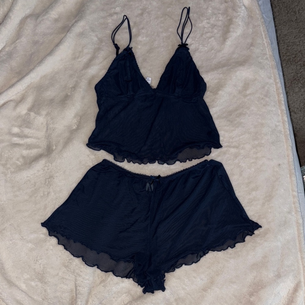 Navy Lingerie Set with Spaghetti Straps
